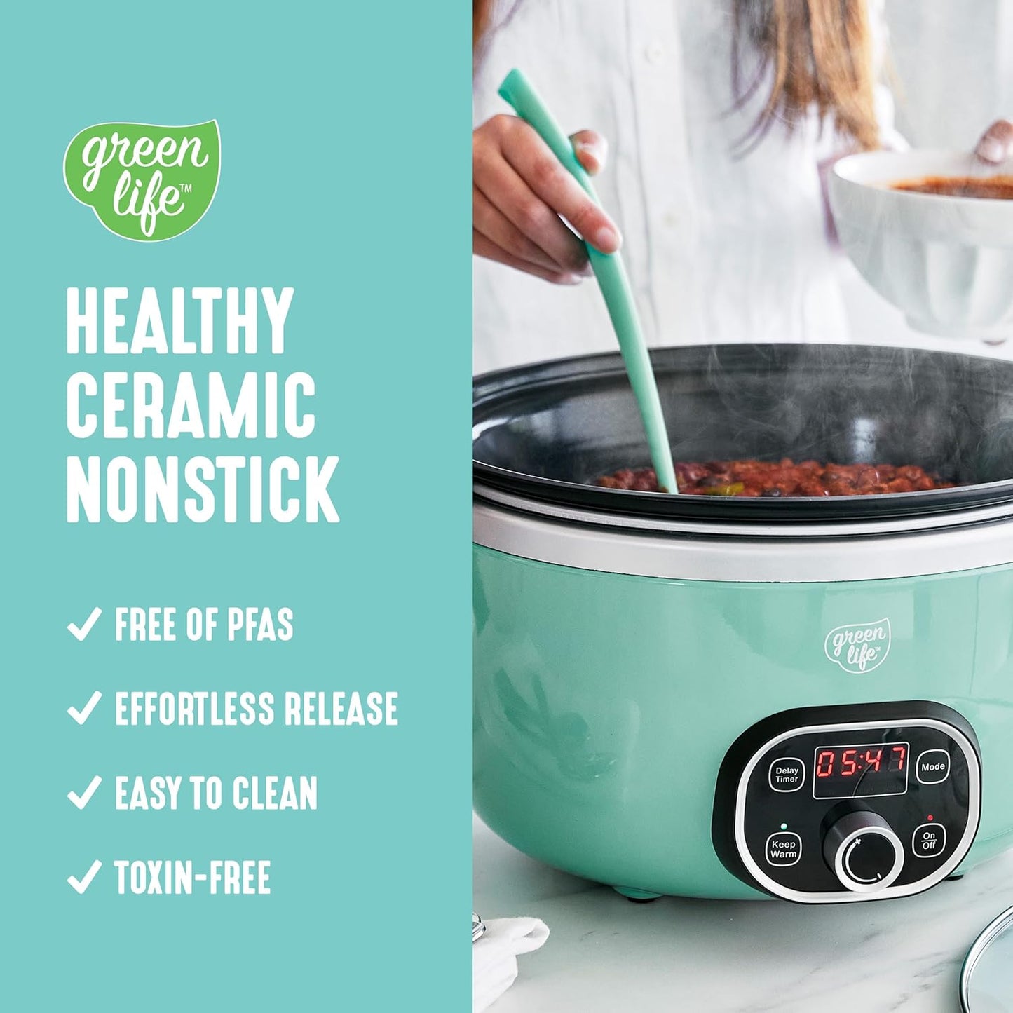 🍲 Extra-Large 6QT Ceramic Slow Cooker – Healthy, Family-Ready & Programmable ✨