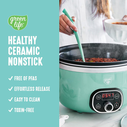 🍲 Extra-Large 6QT Ceramic Slow Cooker – Healthy, Family-Ready & Programmable ✨